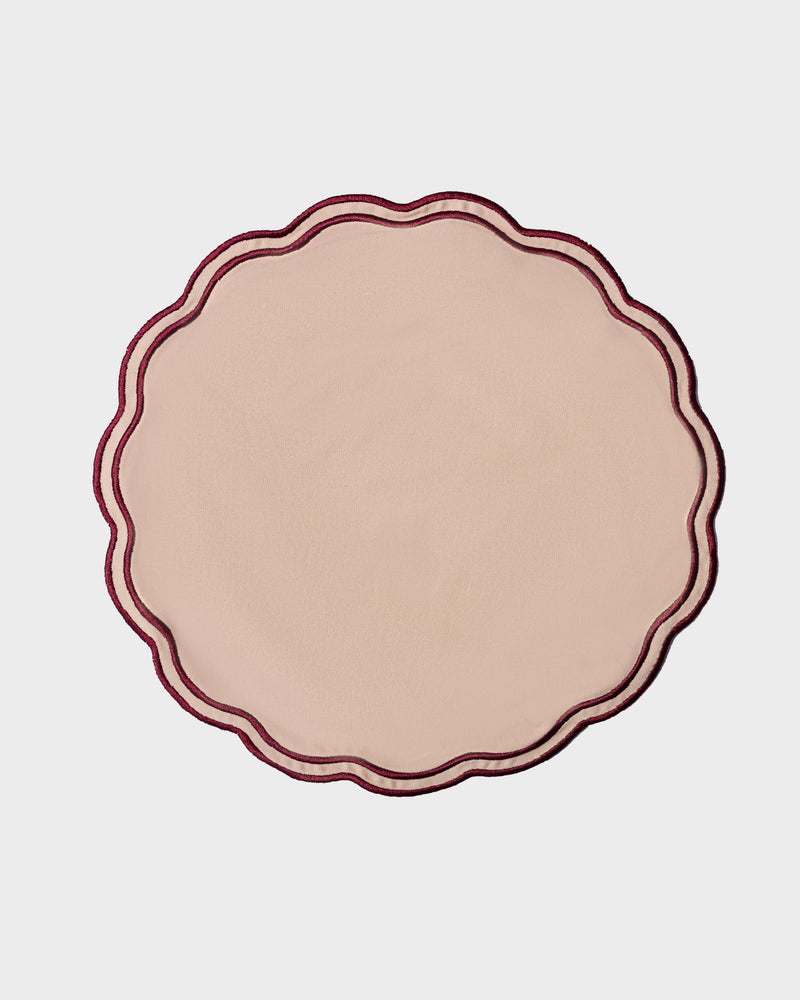 Blush Merlot | Embroidered Placemat & Scalloped Napkin (Set of 2 Placemats & 2 Napkins)