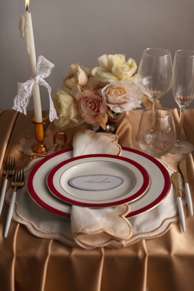 Opaline Marquise | Embroidered Placemat & Scalloped Napkin (Set of 2 Placemats & 2 Napkins)