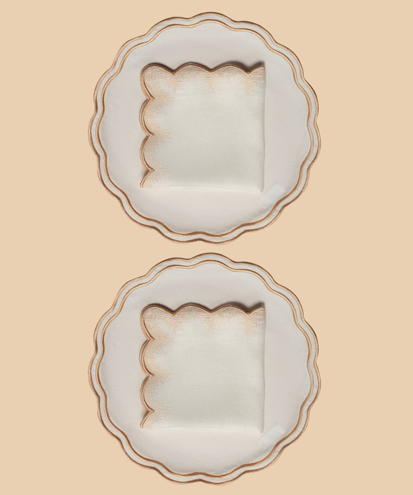 Opaline Marquise | Embroidered Placemat & Scalloped Napkin (Set of 2 Placemats & 2 Napkins)
