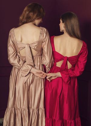 (PRE-ORDER) BELLA | PETAL PINK SHIRRED BOW DRESS