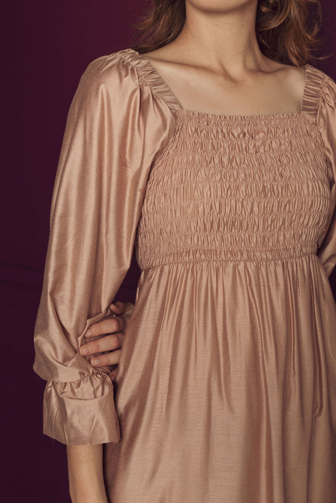 (PRE-ORDER) BELLA | PETAL PINK SHIRRED BOW DRESS