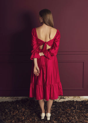 (PRE-ORDER) BELLA | FUCHSIA SHIRRED BOW DRESS