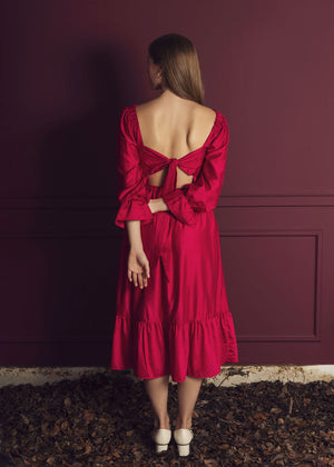
            
                Load image into Gallery viewer, (PRE-ORDER) BELLA | FUCHSIA SHIRRED BOW DRESS
            
        