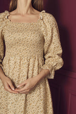 (PRE-ORDER) SABRINA | VINTAGE LINEN FLORAL SHIRRED DRESS