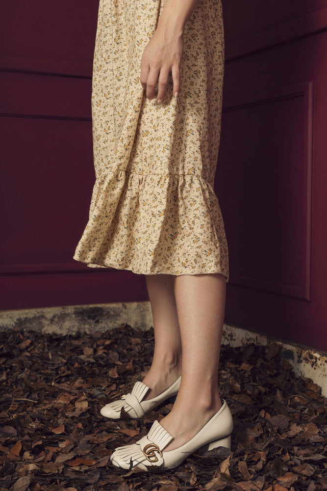 (PRE-ORDER) SABRINA | VINTAGE LINEN FLORAL SHIRRED DRESS