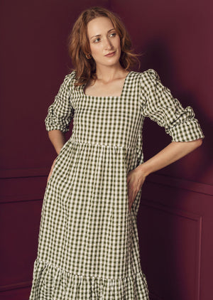 
            
                Load image into Gallery viewer, (PRE-ORDER) SELMA | OLIVE GINGHAM DRESS
            
        